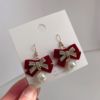 Cute earrings with bow from pearl, accessory, internet celebrity, silver 925 sample