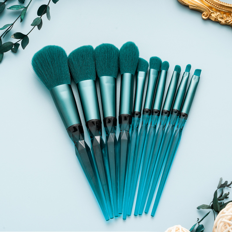 New 10-piece diamond crystal handle makeup set brush, dark green and bright red eyeshadow brush, loose brush, cross-border beauty tool undefined