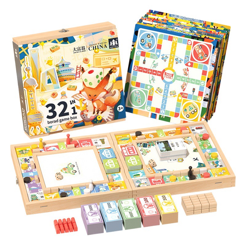 Juego de mesa de monopolio educativo gobang volador de ajedrez para niños colección de ajedrez juguete multifuncional todo en uno