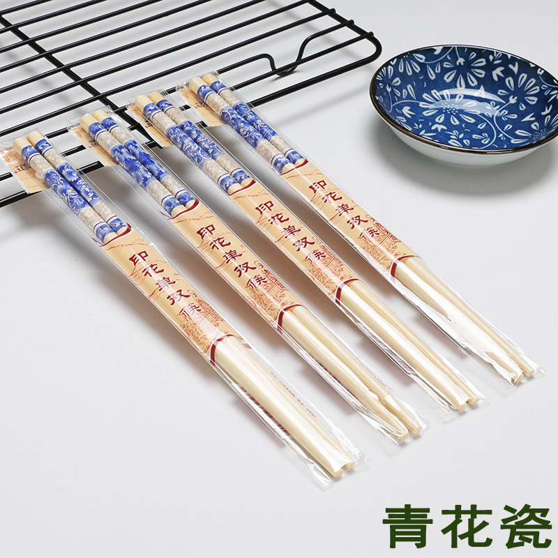 인쇄 된 단일 및 이중 젓가락 X890 개별적으로 포장 된 파란색과 흰색