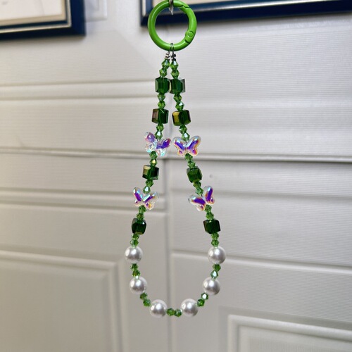 Minimalist Colorful Sparkling Butterfly Knot Clear Square Crystal Pearl Short Handmade Bead Bag Phone Chain Universal