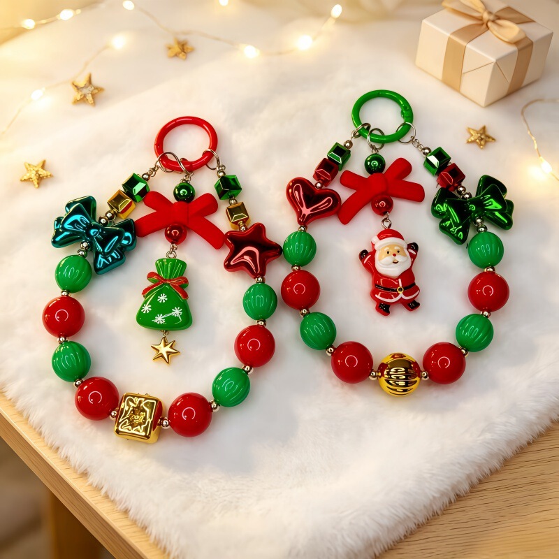 Christmas-themed phone chain, ins-style phone case beads, wrist hanging chain, snowman, Christmas tree, Santa Claus keychain, bag pendant