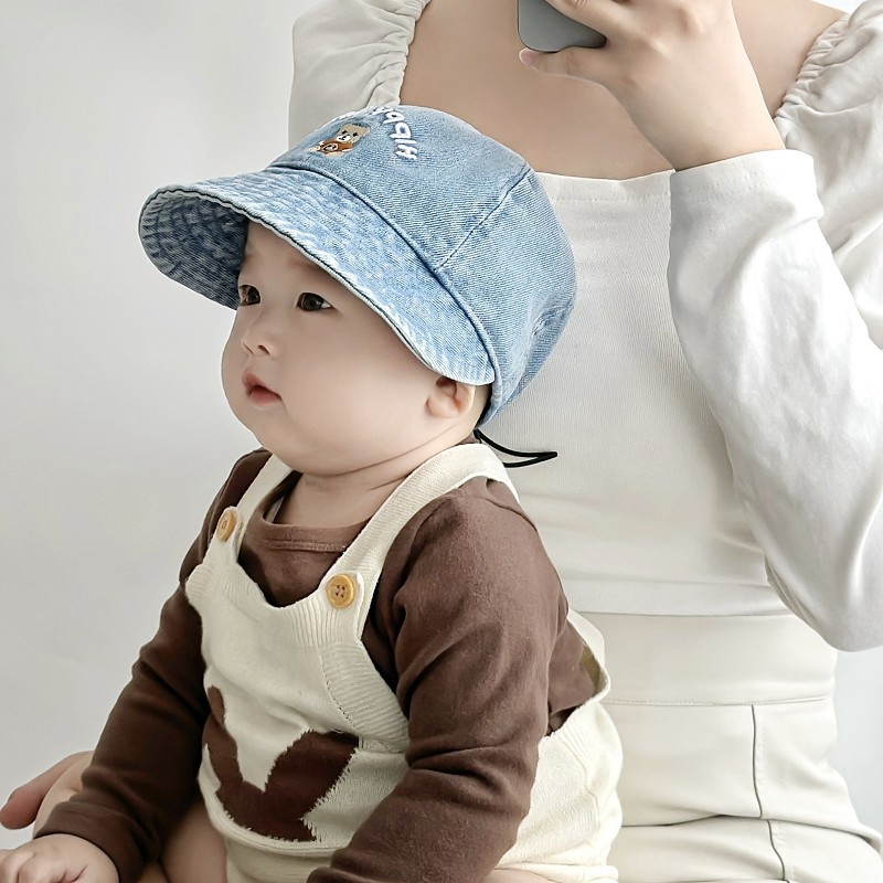 Sombreros para bebés primavera y otoño estilo coreano de moda oso sombrero vaquero otoño para bebés varones algodón medio borde sombrero pescador