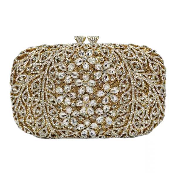 Túi clutch nữ đính đá dạ hội hộp cứng kim loại rỗng — Màu vàng, Màu bạc