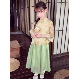 Girls' Chinese-Style Hanfu Summer Outfit Ancient Style Set Trendy Little Girl Princess Style New Chinese Tang Suit Fashion