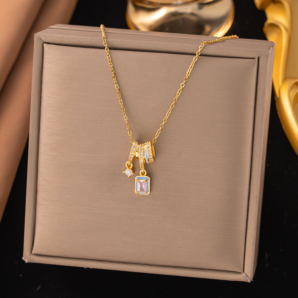 【8287】기하학 핑크 다이아몬드 목걸이【골드】