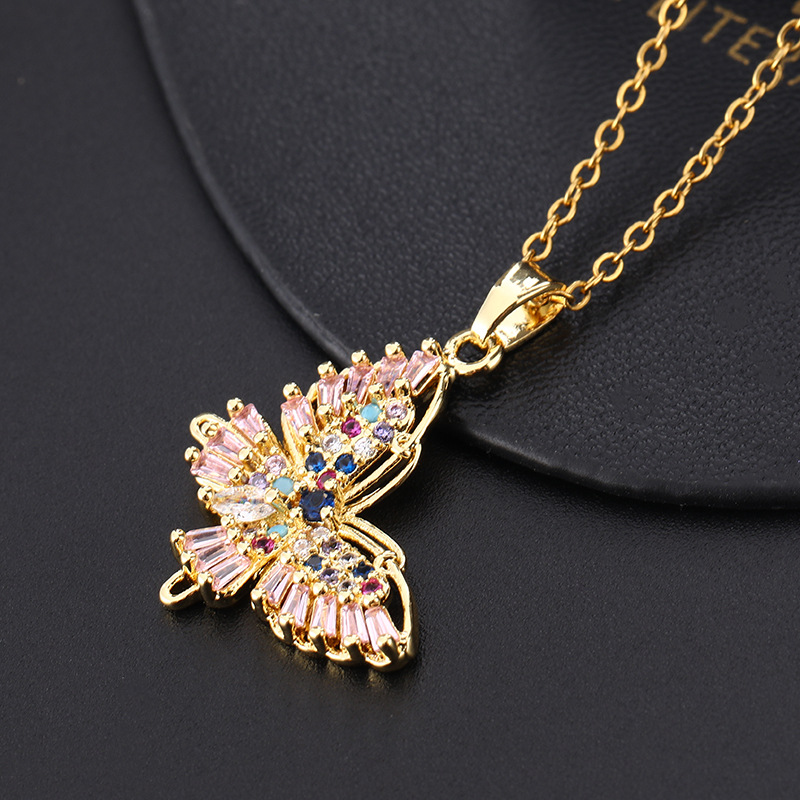 13g Weight Zircon Insert Material Pendant Necklace Classification 1 Piece Quantity Daily Occasion Copper Material Butterfly Pattern Women'S Gender Inlay Design Fashion Style Fashion Butterfly Copper Inlay Zircon Pendant Necklace 1 Piece 5