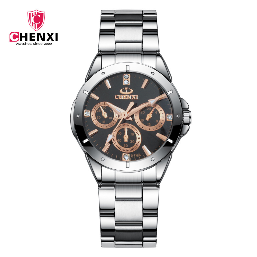 CHENGXI Chenxi 019A pareja moda ronda reloj de cuarzo impermeable creativo correa de acero moda casual Reloj de pulsera