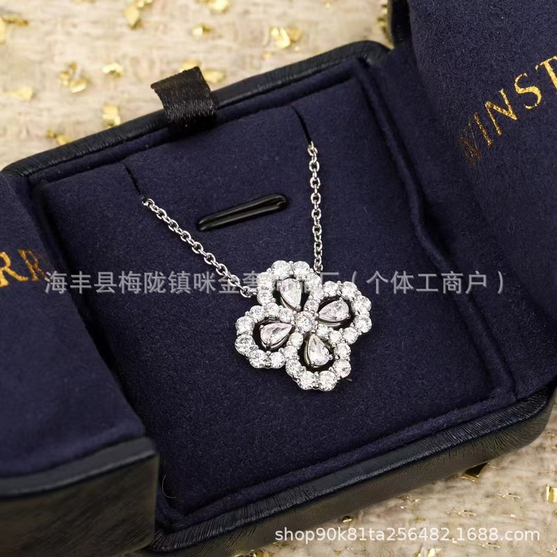 V金H.W幸福之门项链女轻奢s925镀18K金满钻鸟笼吊坠锁骨链CNC精雕|undefined