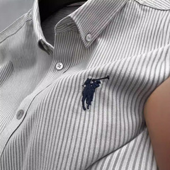 刺繍の馬標 ~ 外国貿易の尾のシャツの男性の長袖の秋の新型の縦縞のカジュアルなハイエンドの紳士服のシャツ