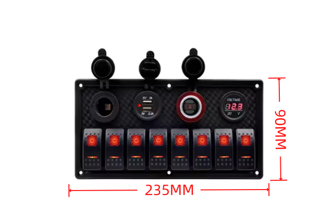 8+4 Switch Control Panel, Dual Light Switch, Dual USB + Cigarette Lighter with Cigarette Lighter Socket + Voltmeter for Rv Modification
