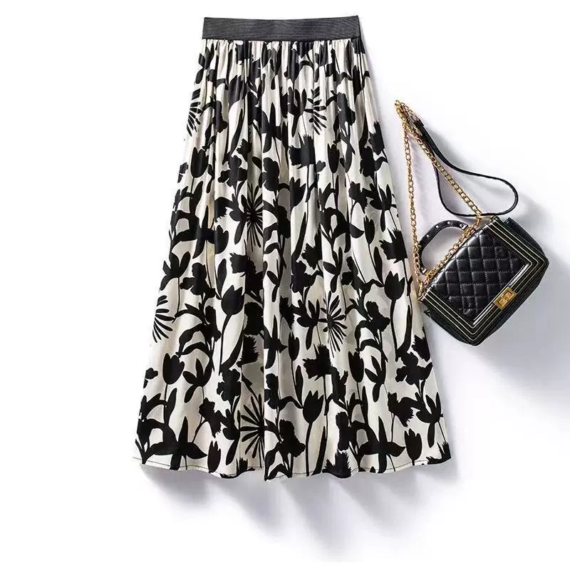 Юбка для женщин 2025 лето новый стиль модная А-силуэт высокая талия стройнящая юбка из ткани мульберри