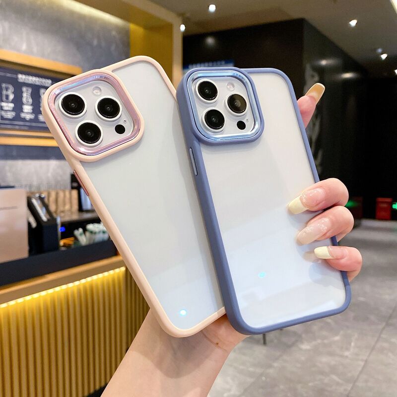 Apple 16 Phone Case Simple Candy Color iphone15 Transparent Drop-Resistant 14ProMax Gold Shield Protective Case