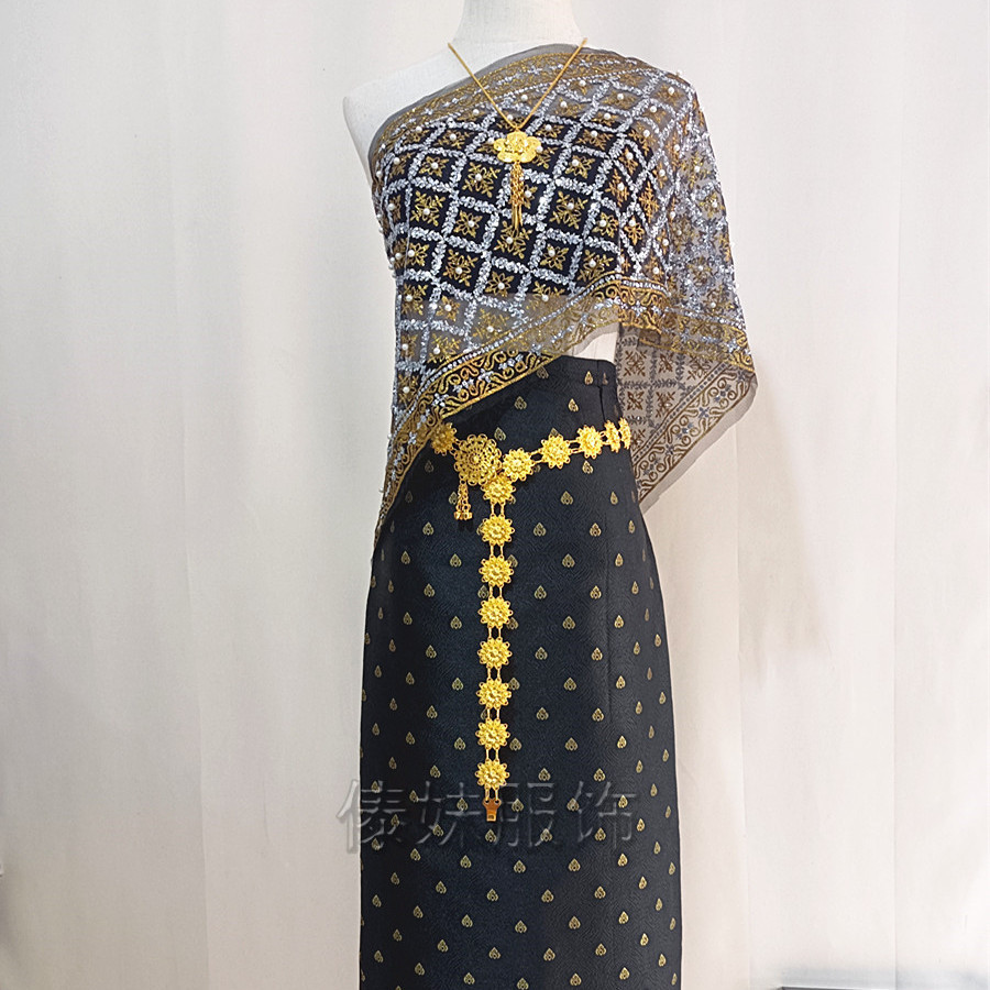 B2 style five-piece black skirt set with shawl that won’t shed powder