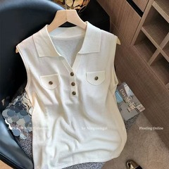 广州十三行高货爆款~polo领针织背心女高级感气质百搭无袖上衣韩