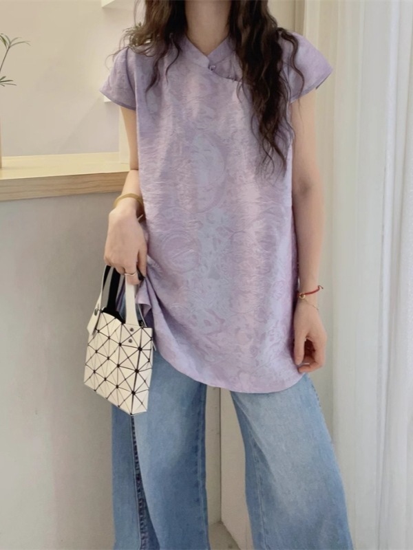 夏季大码胖妹妹洋气时尚国风盘扣短袖衬衫女显瘦百搭气质小衫|undefined