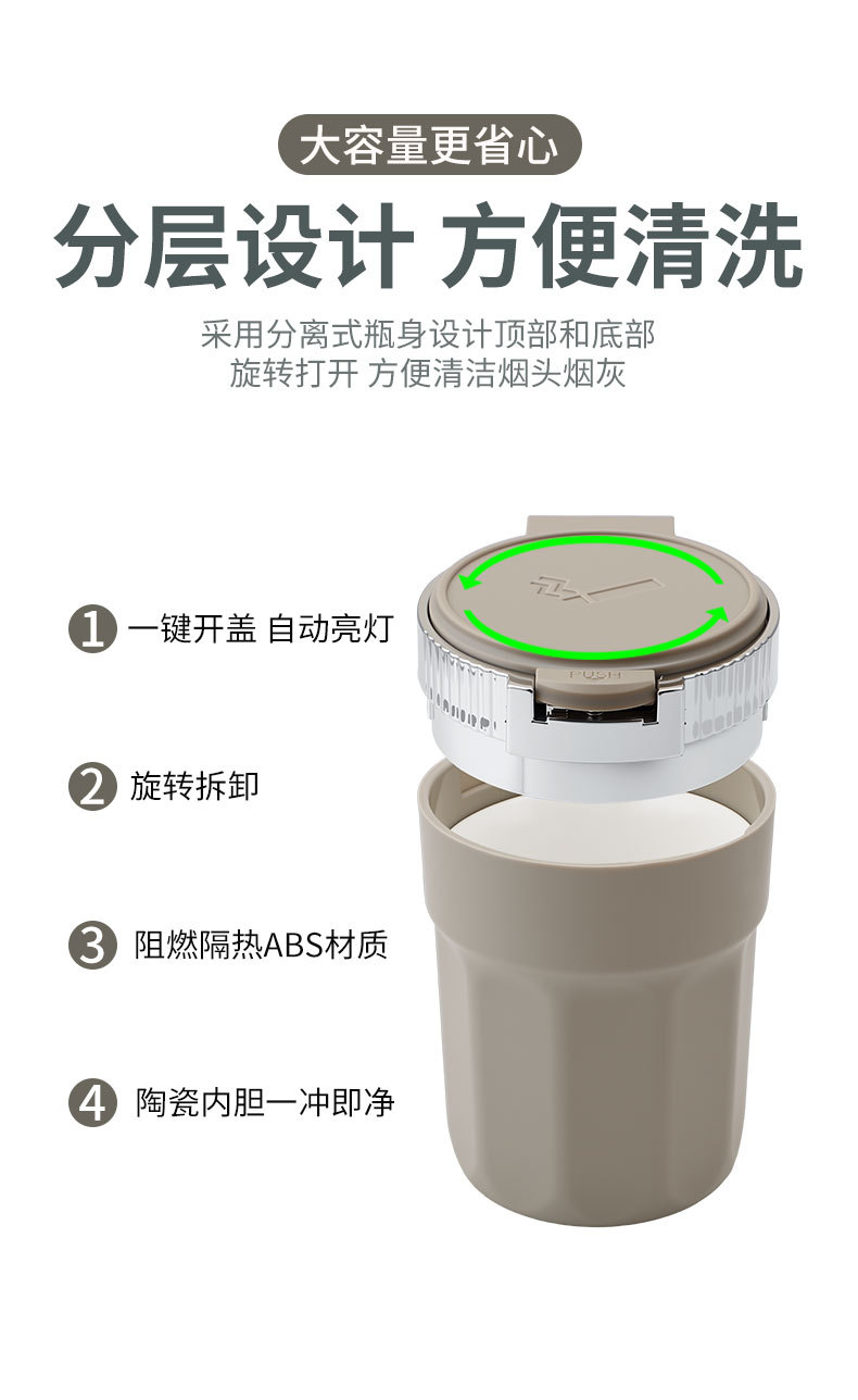 Car-Mounted Ashtray with Light, Sealed and Leak-Proof, Large Capacity, a Smoking Gadget for Lazy People That Prevents Ash from Falling