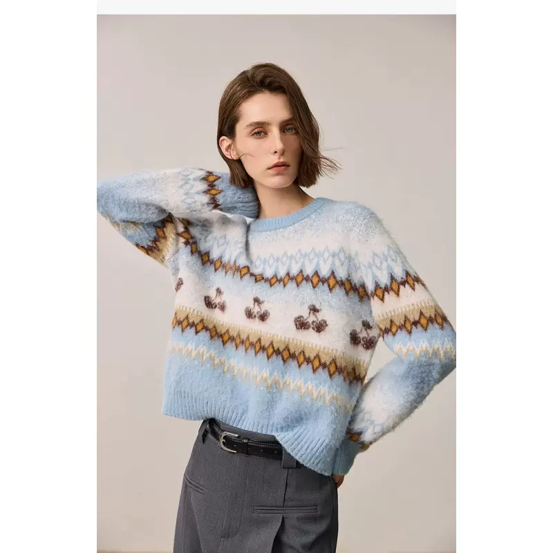 2024冬新款女装复古摩登费尔岛宽松慵懒百搭通勤针织衫毛衣女