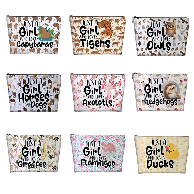 Nueva bolsa de maquillaje pu Amazon venta caliente bolsa de maquillaje animal bolsa de mano bolsa de lavado bolsa de tela pequeña bolsa de almacenamiento