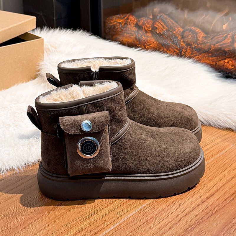 Gsd Leather Heated Snow New Warm Rechargeable Walking Cotton Shoes with Fleece Electric Heating