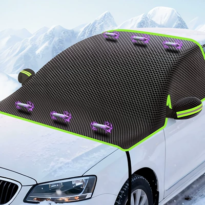 Oxford Cloth Car Snow Cover for Car snow shield - oxford-cloth-6-magnets-adsorption-snow-cover-front-guard-front-side-guard-windproof-rope-green-upgraded-model