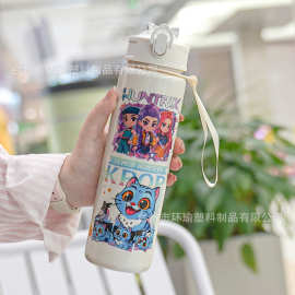 亚马逊K-POP猎魔女团中杯可爱吸管水杯学生弹跳带提绳卡通运动杯