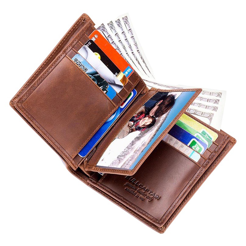 Captain Niu Men's Short Vertical Anti-theft Brush Wallet Genuine Leather Multi-card Top Layer Cowhide Photo Album Plus Thickened Wallet