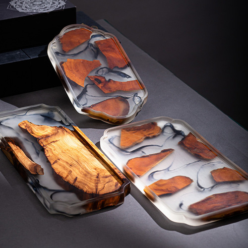 Zen Thuja ink dry tea tray wooden tray household insulation pad pot with resin simple multi-functional tea tray