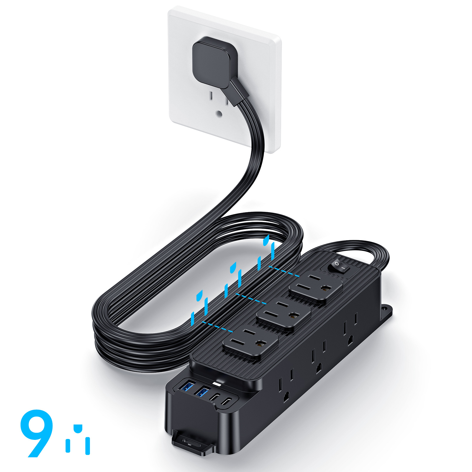 跨境美规插线板家用插座多孔9位 桌面插排适用美国加拿大墨西哥