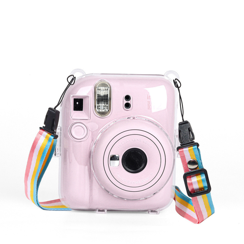 Suitable for Polaroid Instax Mini12 Transparent Crystal Case, Durable Anti-Scratch and Anti-Drop Storage Case with Protective Strap
