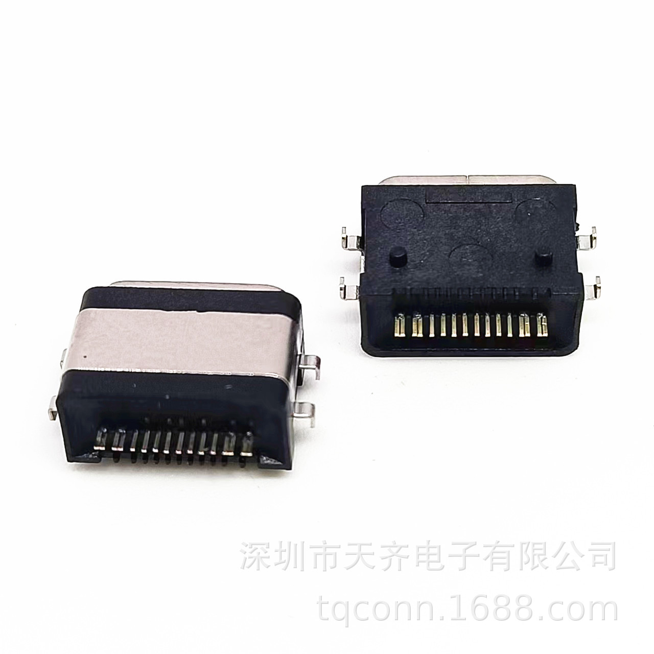 沉板式TYPE-C 16PIN 防水母座 沉板1.0/1.8 四脚插板 16P单排贴片