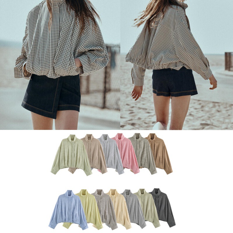 Cross-border foreign trade wholesale European and American style vintage fashion versatile plaid aviator jacket 3046211
