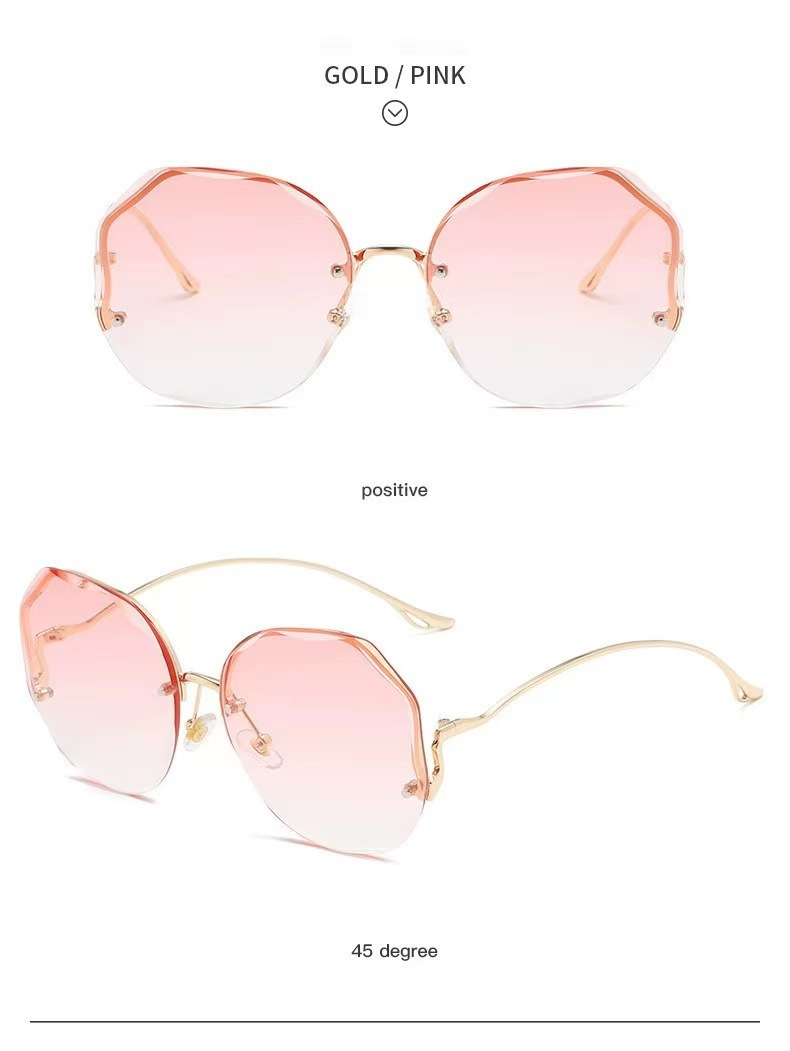 New fashion frameless cut-edge sunglasses women's polygon metal arc glasses leg street shot all-match sun protection sunglasses_voghion.com