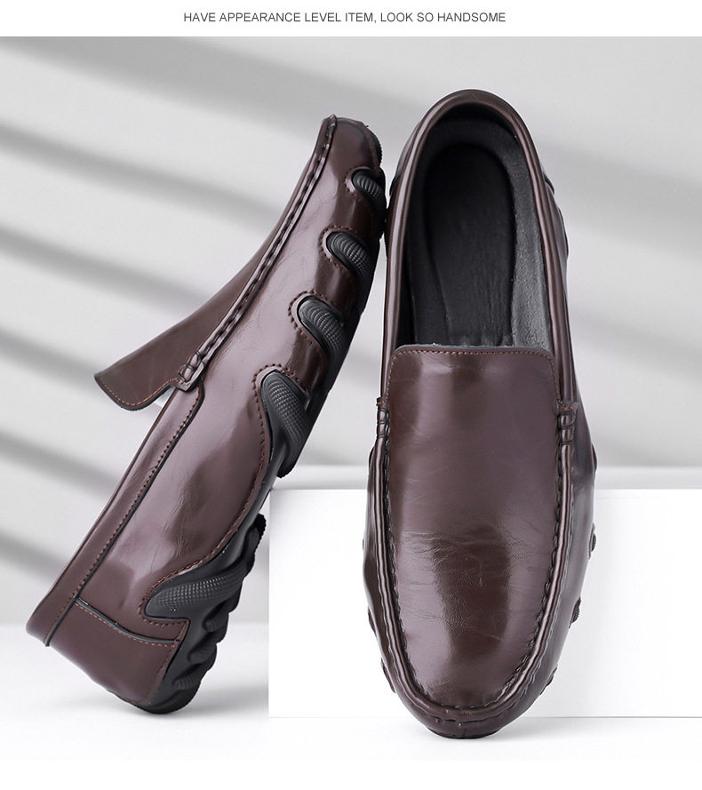 Giày lười nam da bò lớp đầu mũi tròn, gót thấp 1–3 cm, kiểu xỏ chân tiện lợi — G618 màu nâu, G618 màu đen chi tiết 15