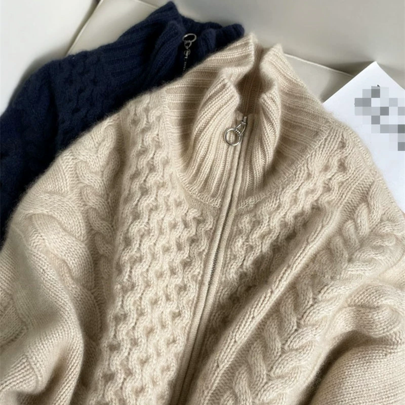 Кашемировый свитер на молнии, кардиган, шерстяной жакет, повышенная плотность, свободный крой