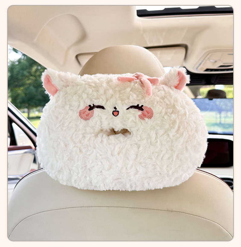 Cute Cartoon Car Headrest Tissue Box Creative Plush Multifunctional Seat Back Extraction Box Internet Popular Car Tissue Bag