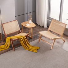 简约客厅阳台休闲椅单人沙发椅北欧ins极简实木藤编椅子懒人躺椅