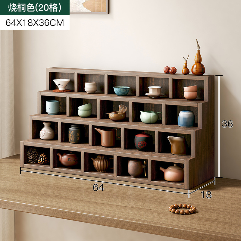 Portavasos de té a cuadros de madera maciza ceremonia del té olla de arcilla púrpura estante de exhibición montado en la pared Duobao Pavilion mesa de té escritorio antiguo estante pequeño