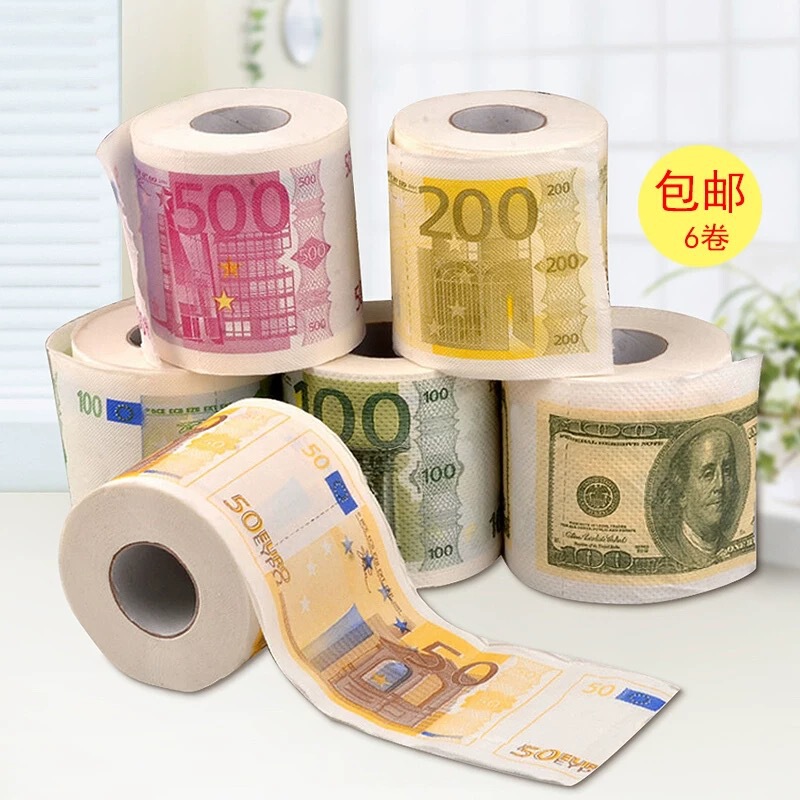 Creative Toilet Paper Printing Roll Paper Dollar Euro Toilet Tissue Custom Wholesale