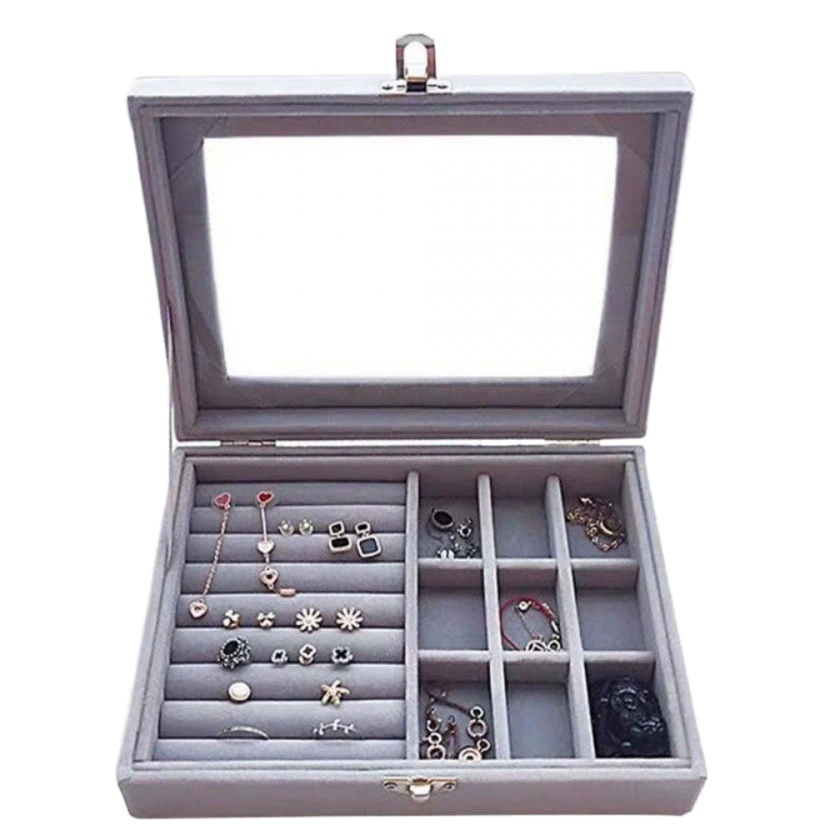 Бархатная прозрачная пыленепроницаемая шкатулка для драгоценностей с откидной крышкой, новые кольца, серьги, ожерелье, антиокислительная шкатулка для хранения ювелирных изделий