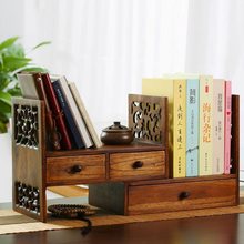 实木桌面小书架创意复古置物架书桌上办公家用简易抽屉式整理收纳