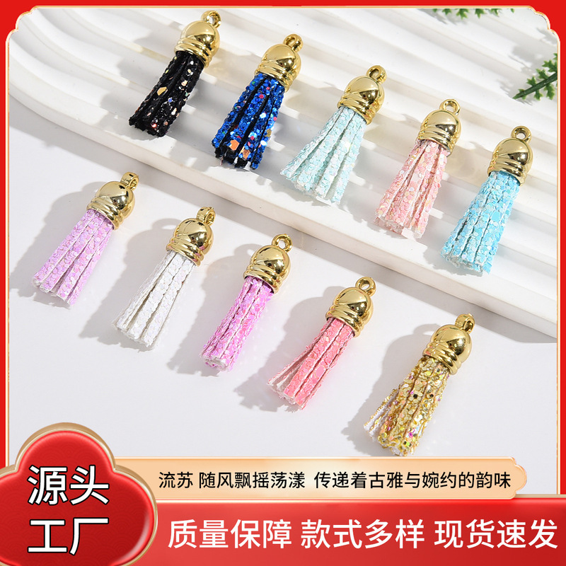 Cross-border Hot Sale Korean Velvet Tassel Leather Tassel DIY Accessories Keychain Tassel 3cm Gold Hat Tassel Spike