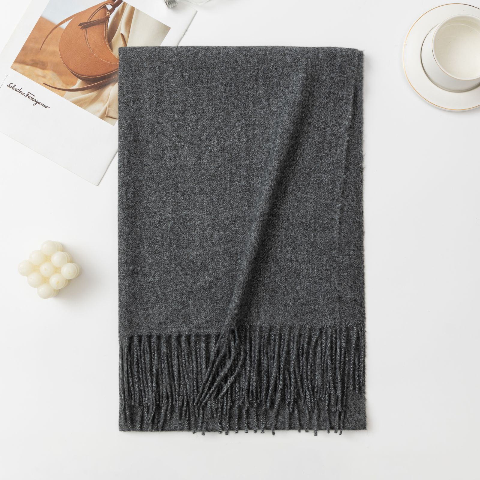 Bufanda ancha de cachemir para mujer, estilo chal de invierno de alta calidad, color liso con bordado floral, cálida para dama