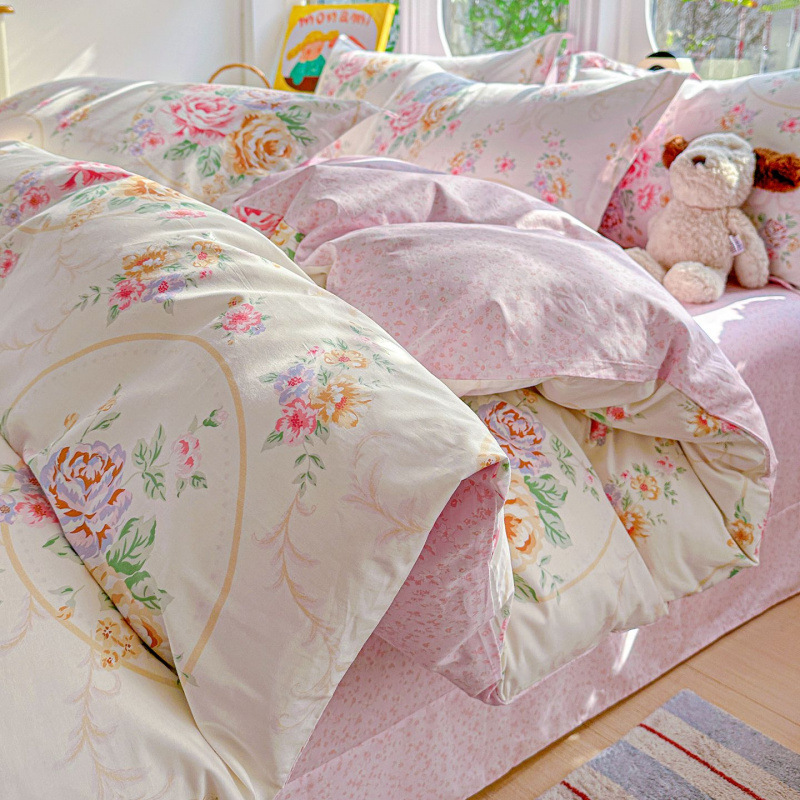 ins caricatura para niños algodón cama de cuatro piezas set 100 sábanas de flor de algodón sábanas