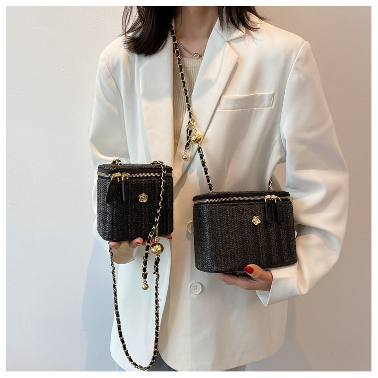 Single Shoulder Strap Strap Type Straw Bag Bags Type Women's All Seasons Straw Vacation Straw Bag