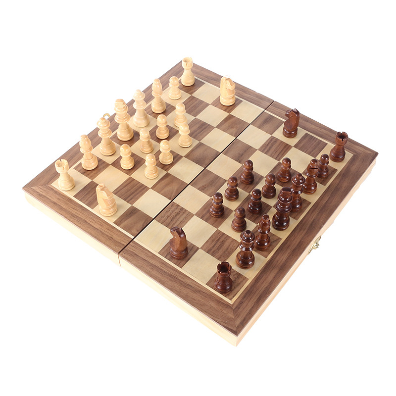 Traje de ajedrez magnético de madera transfronteriza tablero de ajedrez plegable rompecabezas de alta calidad juego de ajedrez salto de ajedrez