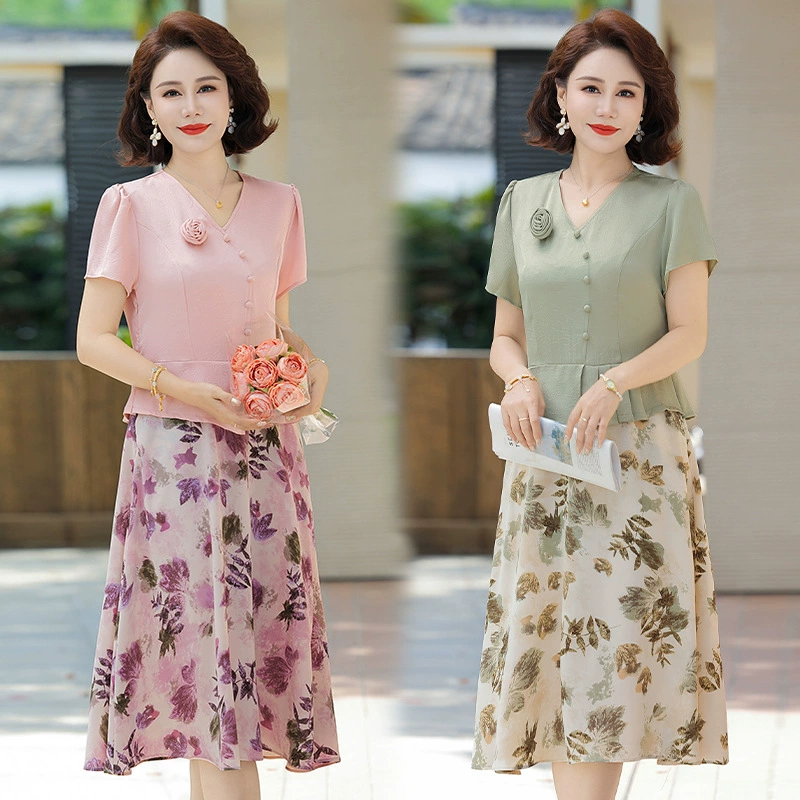 Мама платье летнее платье поддельные две иностранные юбки с коленями 2025 новый женский летний юбка среднего возраста
