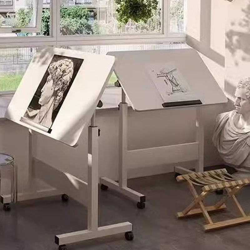 Drawing Table Liftable Foldable Computer Table with Rollers Movable Lifting Simple Bedside Table Art Painting Table