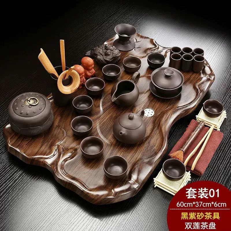 Glass tea set from natural wood for office, simple and elegant design