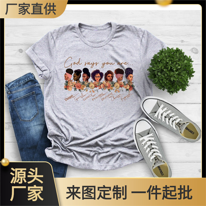 2026 European and American New Style Feminist Black Queen Print Pattern Women's Short-Sleeved T-Shirt Top 2026 European and American New Style Feminist Black Queen Print Pattern Women's Short-Sleeved T-Shirt Top